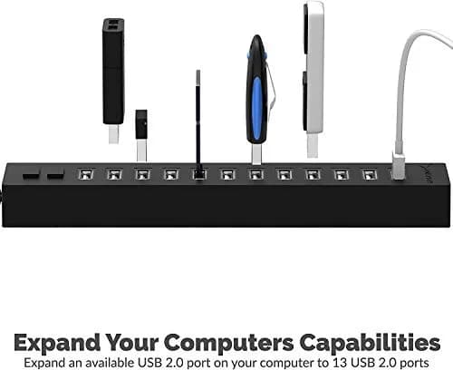 SABRENT 13-Port USB 2.0 Data Hub, Powered, 2 Switches | 13 Ports, High-Speed Data, Daisy-Chain Expandability thumbnail 2