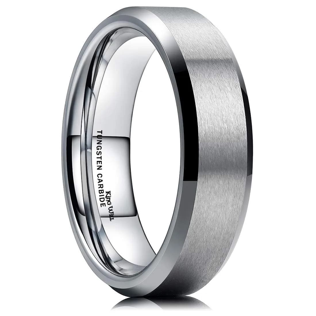 King Will Silver Tungsten Wedding Band 6mm (0.24 inches) | Modern Men's Ring for Engagement & Anniversary - main product image