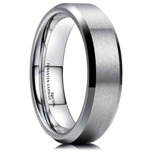 King Will Silver Tungsten Wedding Band 6mm (Size 7.5) | Modern Style, Engagement & Anniversary thumbnail 1
