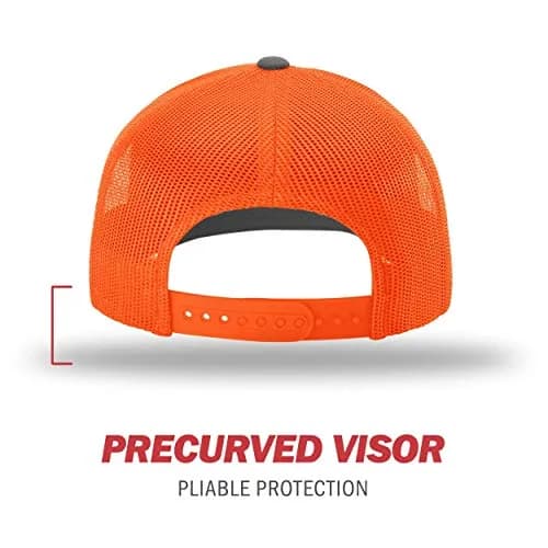 Richardson Unisex 112 Trucker Snapback Cap, Split Charcoal/Neon Orange, One Size | Breathable Mesh Backing thumbnail 2