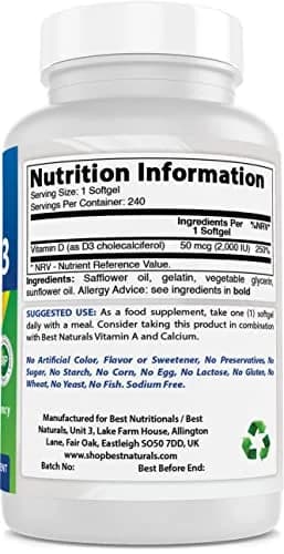 Best Naturals Vitamin D3 2000 IU 240 Softgels | Supports Bone & Teeth Health in Adults thumbnail 2