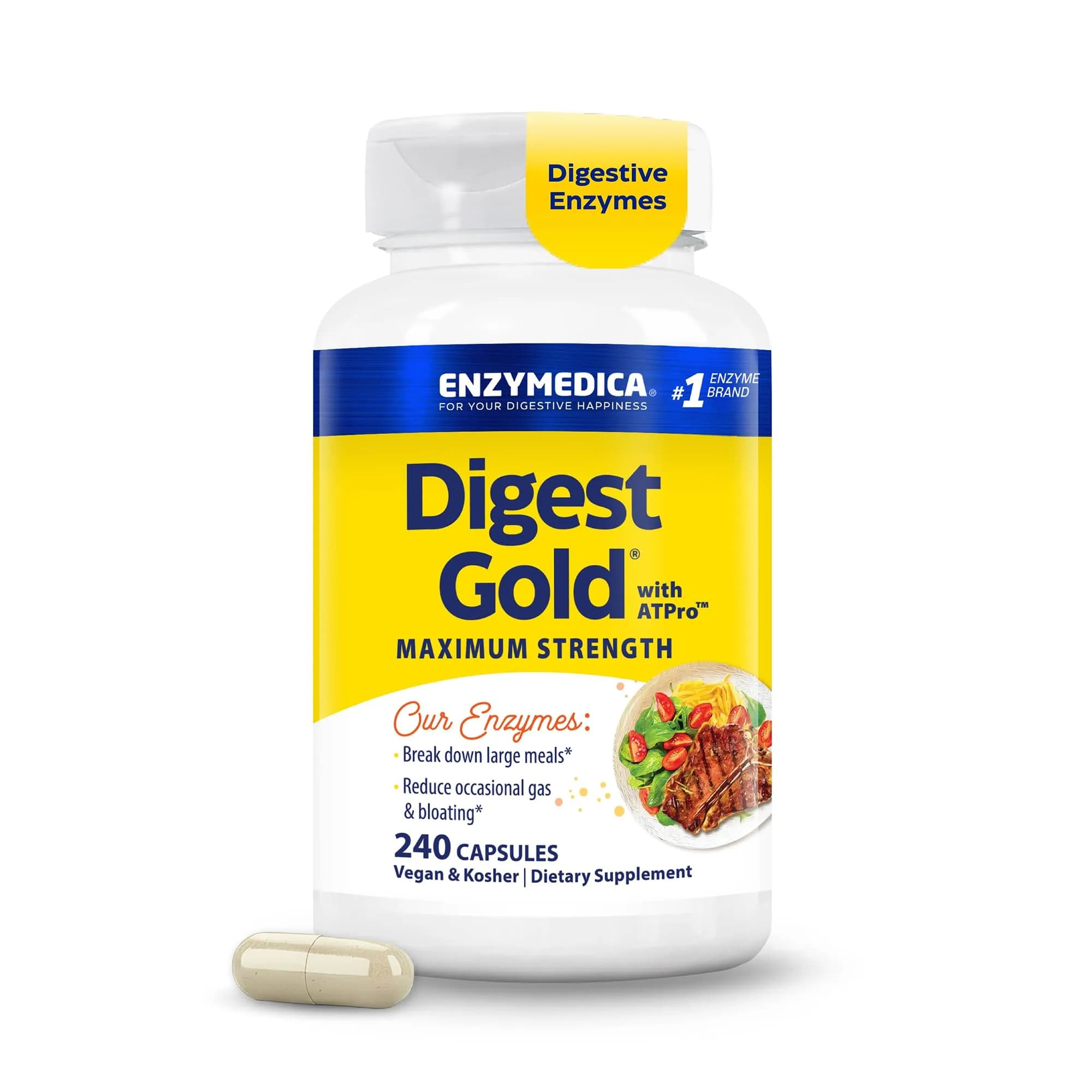 Enzymedica Digest Gold, Maximum Strength, ATPro Energy Support - 240 Caps | Fast Digestive Enzymes for Gas & Bloating