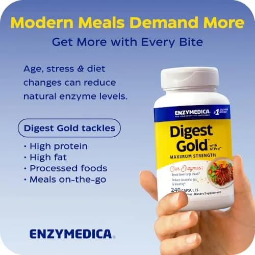 Enzymedica Digest Gold, Maximum Strength, ATPro Energy Support - 240 Caps | Fast Digestive Enzymes for Gas & Bloating thumbnail 9