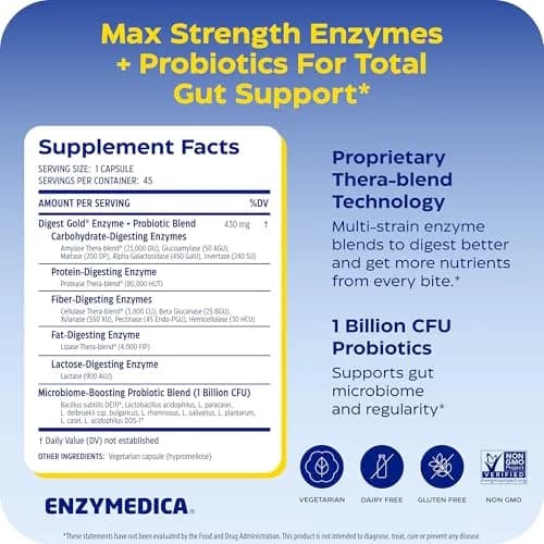 Enzymedica Digest Gold + Probiotics 45 Capsules | Supports Gas & Bloating, Digestive Health thumbnail 2