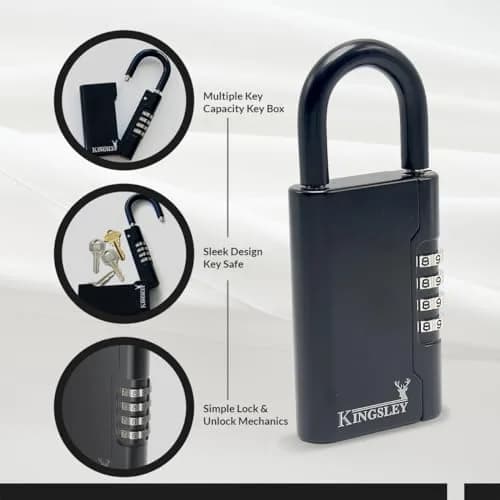 Kingsley Guard-a-Key Black Realtor's Lockbox Portable Resettable Hanging Key Safe Combination Lock Box 0.27 kg (0.59 lb) | Secure Key Storage for Real Estate thumbnail 4