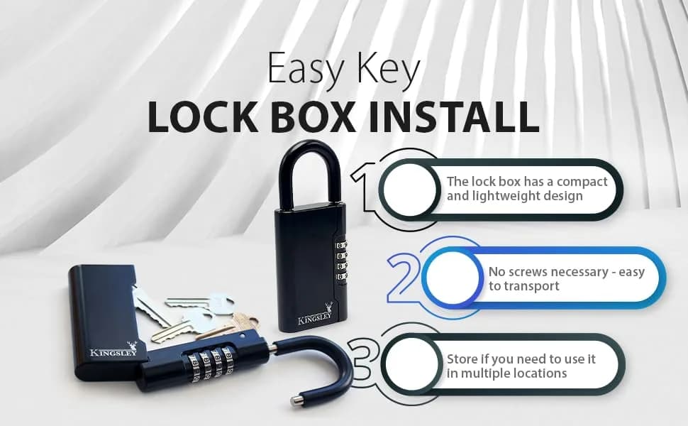 Kingsley Guard-a-Key Black Realtor's Lockbox Portable Resettable Hanging Key Safe Combination Lock Box 0.27 kg (0.59 lb) | Secure Key Storage for Real Estate thumbnail 3