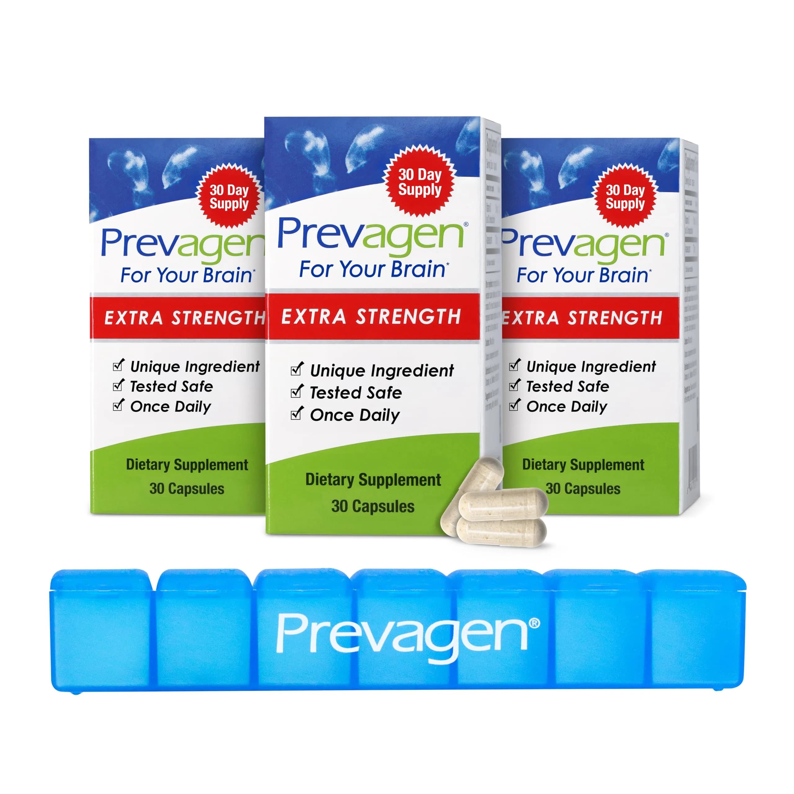 Prevagen Extra Strength with 7-Day Pill Minder, 30 Capsules, 3-Pack | Supports Brain Health & Memory — Capsule