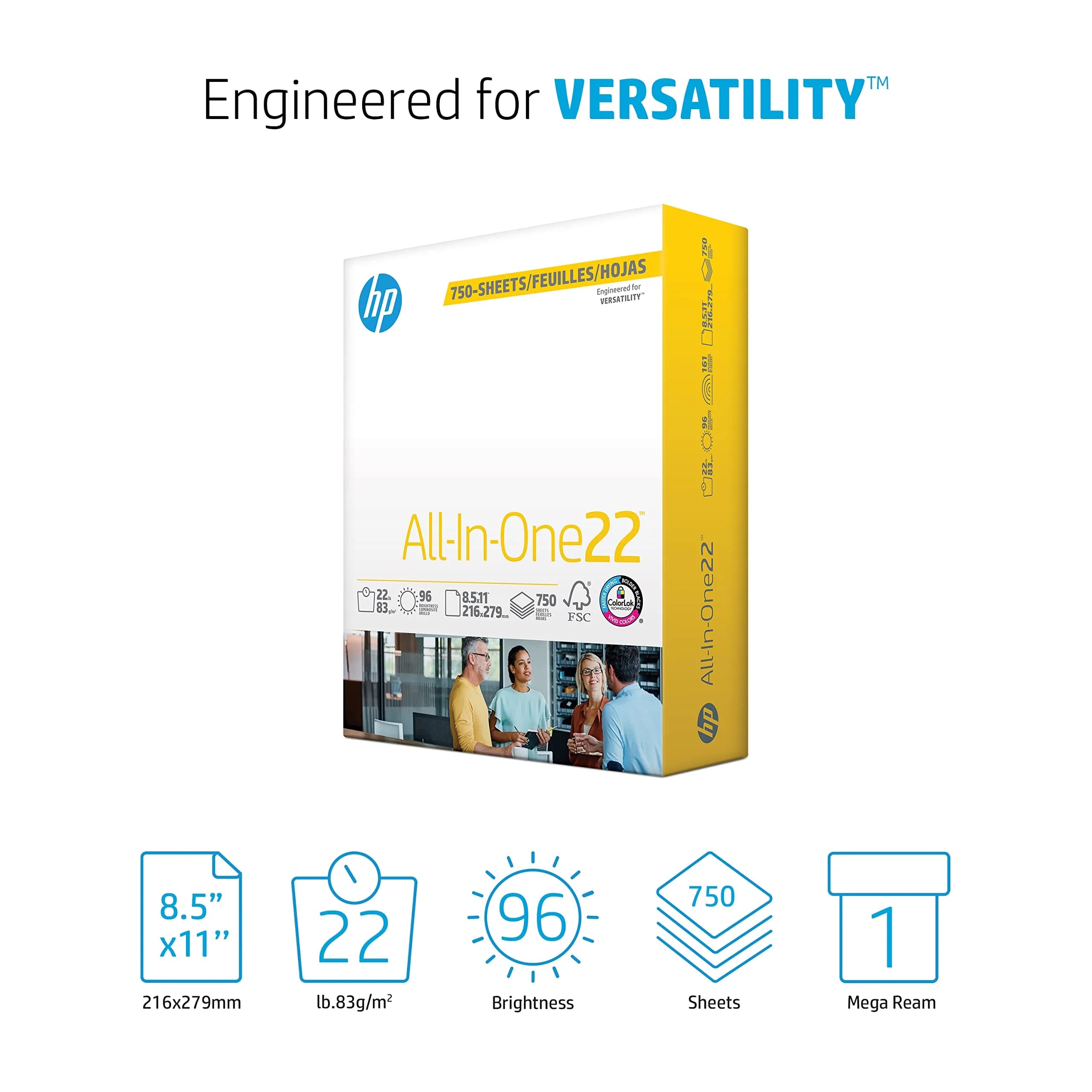 HP Papers All-In-One 22 lb 8.5x11 Inch Paper | Mega Ream - 750 Sheets | 96 Bright - view 2