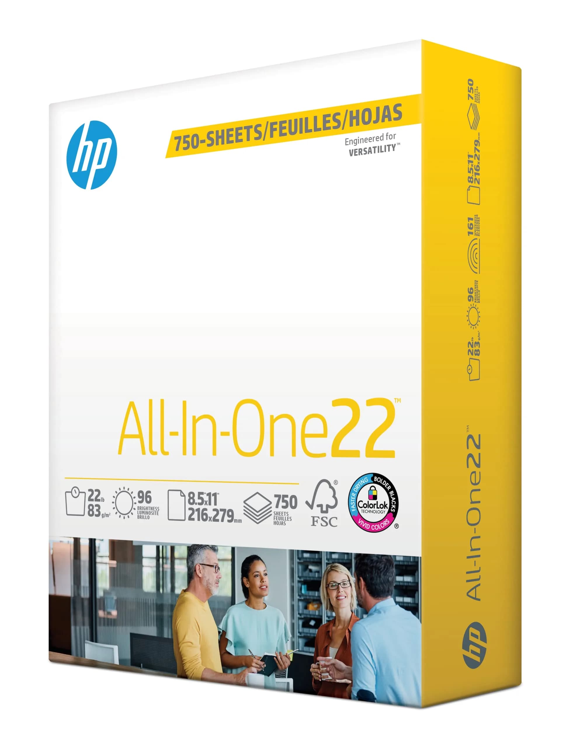 HP Papers All-In-One 22 lb 8.5x11 Inch Paper | 2500 Sheets (5 Reams) | 96 Bright — Mega Ream | 750 Sheets / 750 Sheets