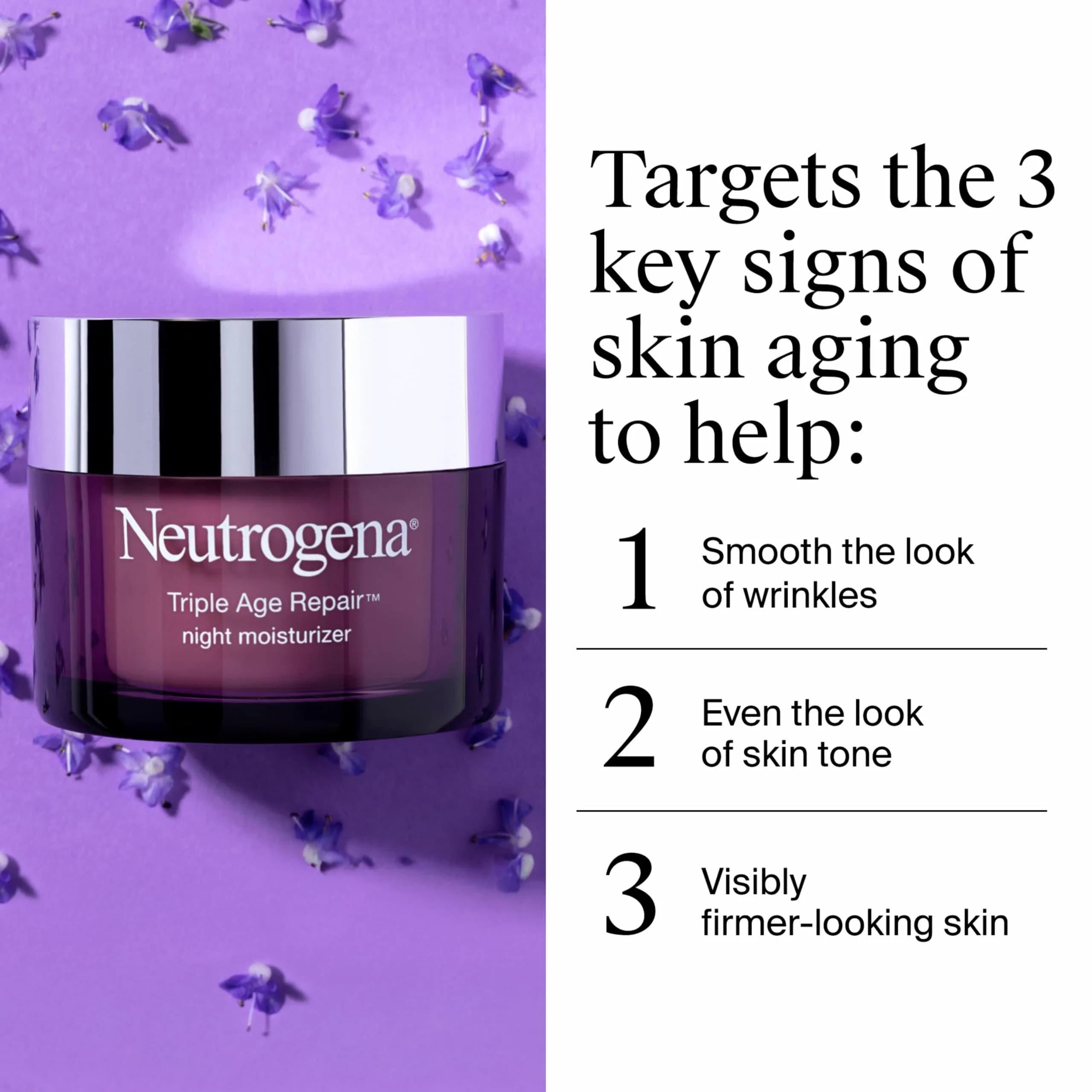 Neutrogena Triple Age Repair Night Face Moisturizer 50ml (1.7 Fl Oz) | Hexinol Technology & Vitamin C for Wrinkle Reduction - view 3