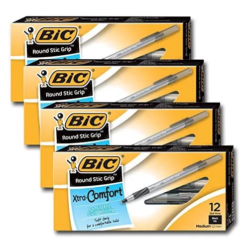 BIC Ultra Round Stic Grip Ball Point Pens, 1.2 mm, Black Ink | Medium Point, Refillable, Pack of 48 thumbnail 1