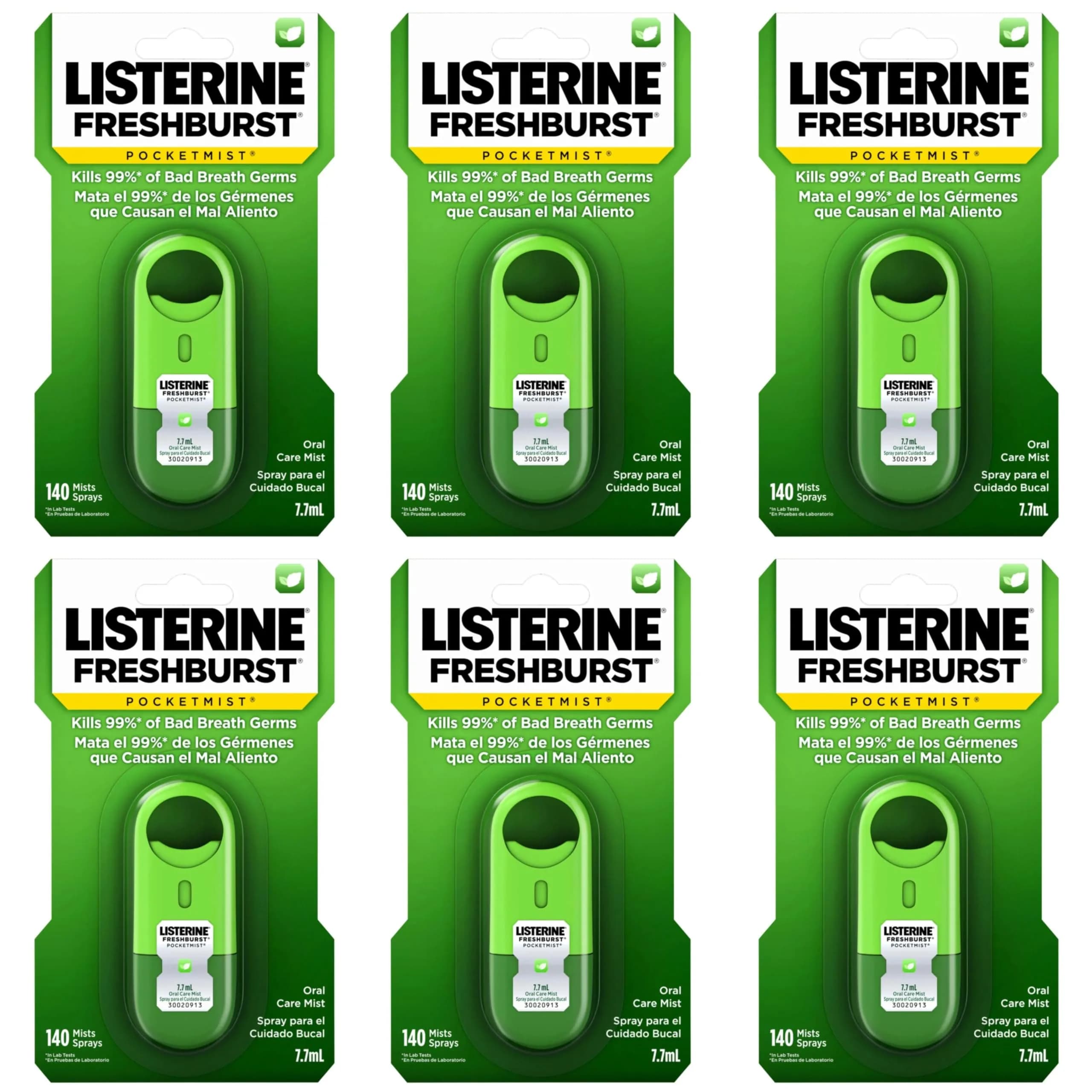 Listerine Cool Mint Pocketmist Oral Care Mist 7.7 ml (0.26 Fl Oz) | Kills 99% Bad Breath Germs — 0.26 Fl Oz / Freshburst