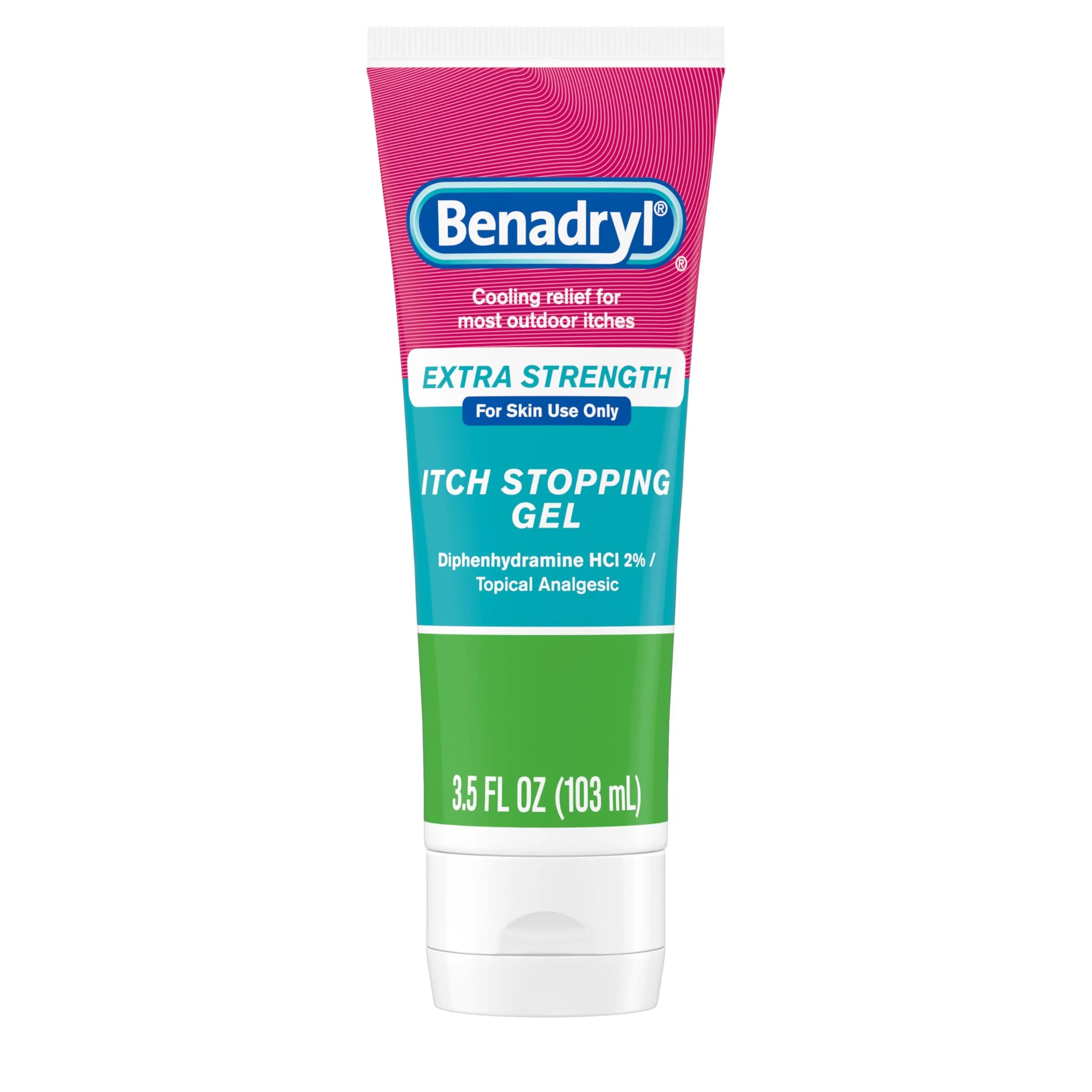 Benadryl Extra Strength Itch Relief Gel with Diphenhydramine HCl, 105ml (3.5 fl oz) | Fast-Acting Topical Analgesic for Insect Bites, Sunburn & Rashes - main product image