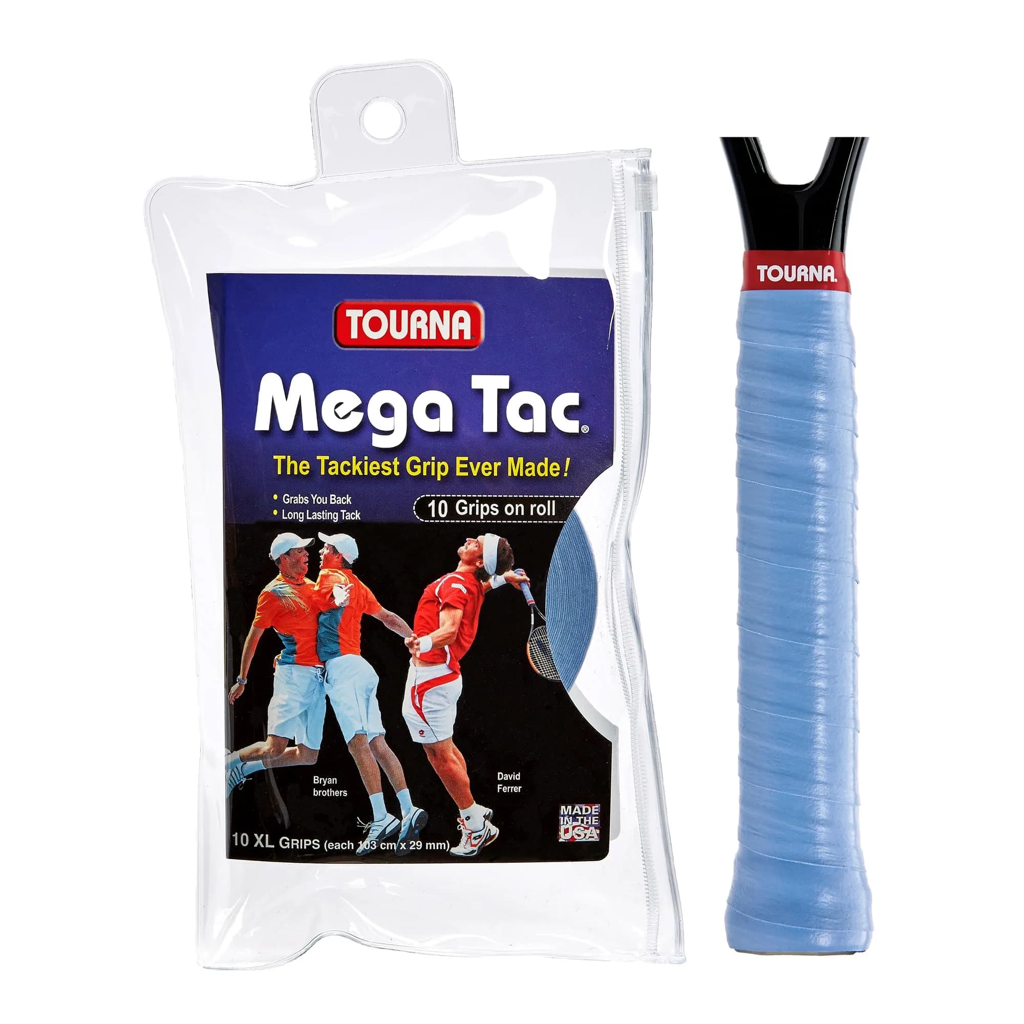 Tourna Mega Tac Extra Tacky Overgrip Blue 10 Pack | Long-Lasting Grip for Tennis, Pickleball, Badminton — Blue
