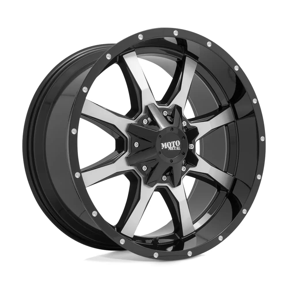 Moto Metal 16x8 6x135/5.5 4.5 0mm Gloss Black Wheel with Spot Milled Lip (70-120c) — GLOSS BLACK W/ MACHINED FACE / 20X10, 5X5.0/5.5, 4.56, -24mm