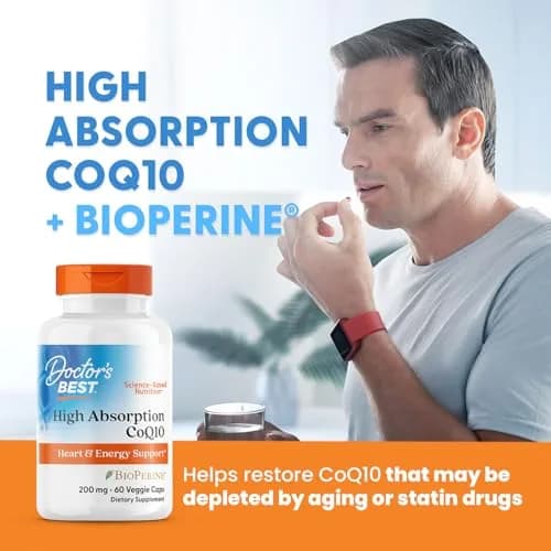 Doctor's Best High Absorption CoQ10 200mg with BioPerine Supplement - Coenzyme Q10 Caps for Heart Health & Antioxidant Support, CoQ10 200 mg for Women & Men, Non GMO - 180 Veg Capsules thumbnail 5