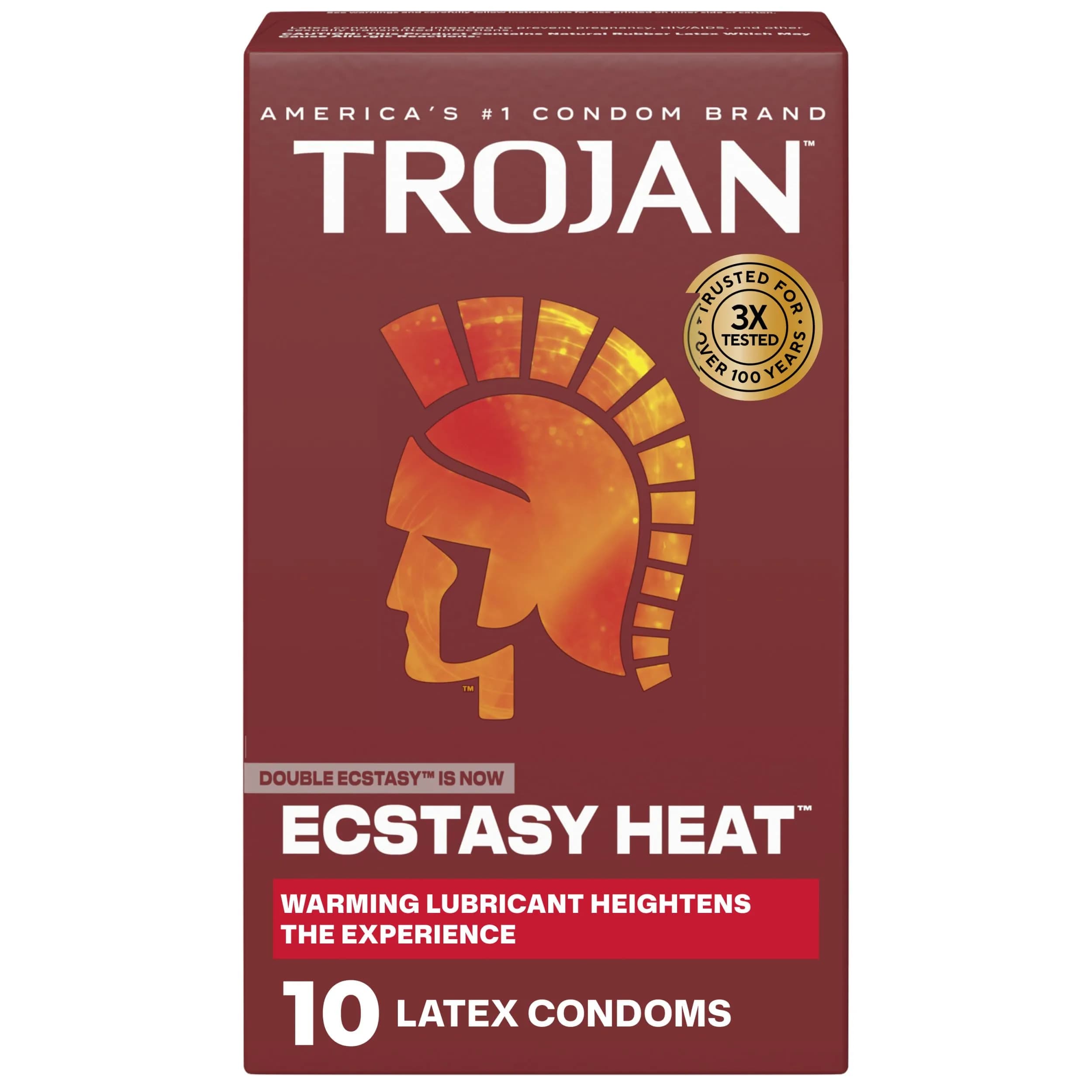 Trojan Ecstasy Heat Lubricated Latex Ribbed Condoms for Men, 10 Count | Warming Sensation for Heightened Pleasure — Clear