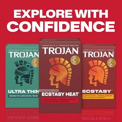Trojan Ecstasy Heat Lubricated Latex Ribbed Condoms for Men, 10 Count | Warming Sensation for Heightened Pleasure thumbnail 7