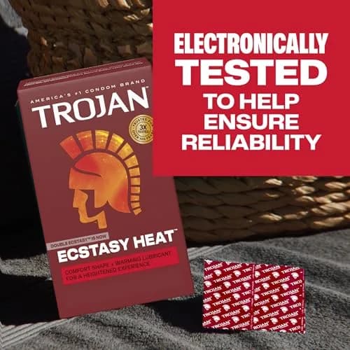 Trojan Ecstasy Heat Lubricated Latex Ribbed Condoms for Men, 10 Count | Warming Sensation for Heightened Pleasure thumbnail 8