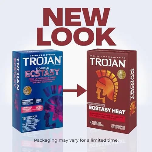 Trojan Ecstasy Heat Lubricated Latex Ribbed Condoms for Men, 10 Count | Warming Sensation for Heightened Pleasure thumbnail 2
