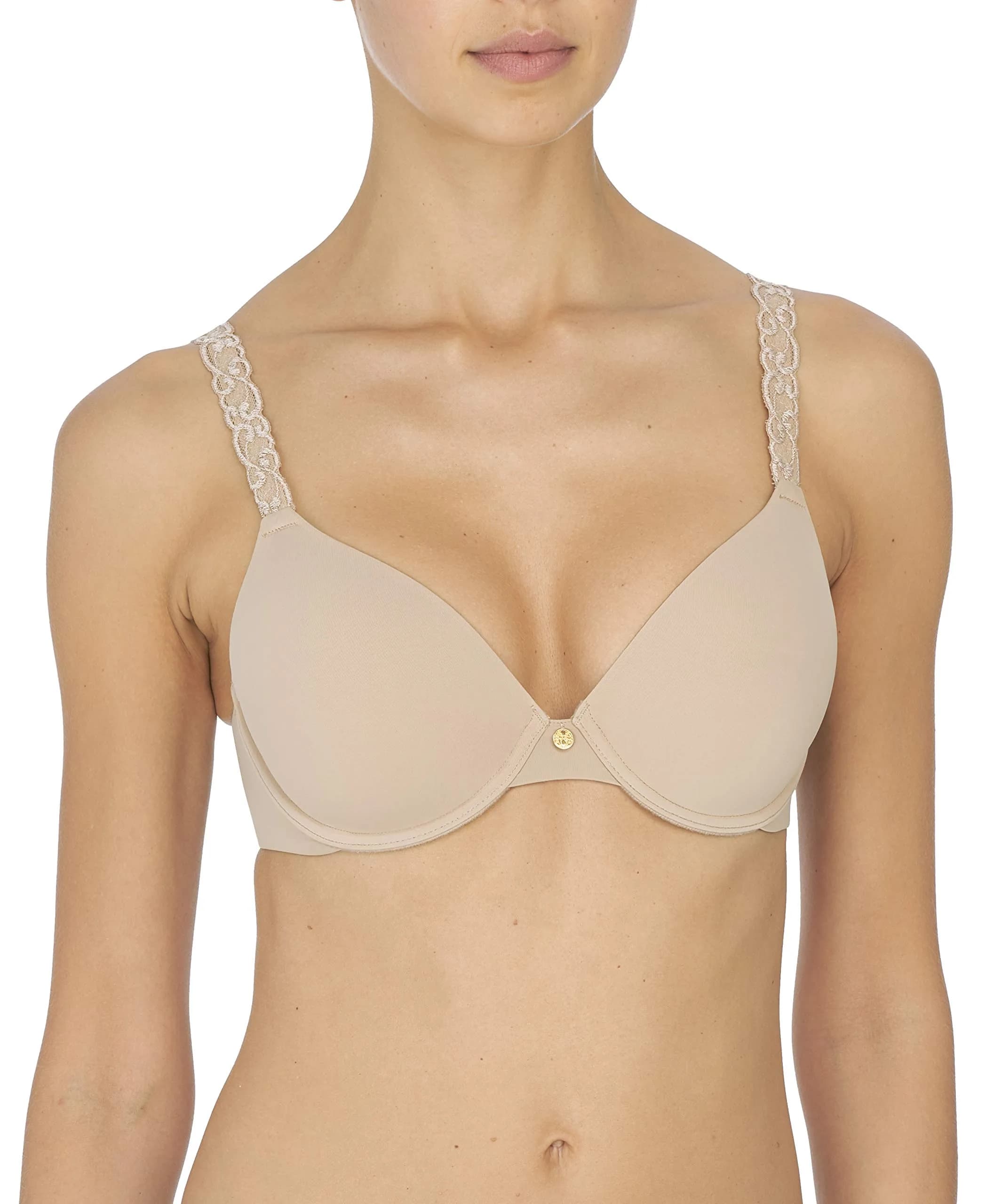 Natori Pure Luxe Custom Coverage Contour Bra 38DD | Seamless Floral Support with Underwire — Cafe