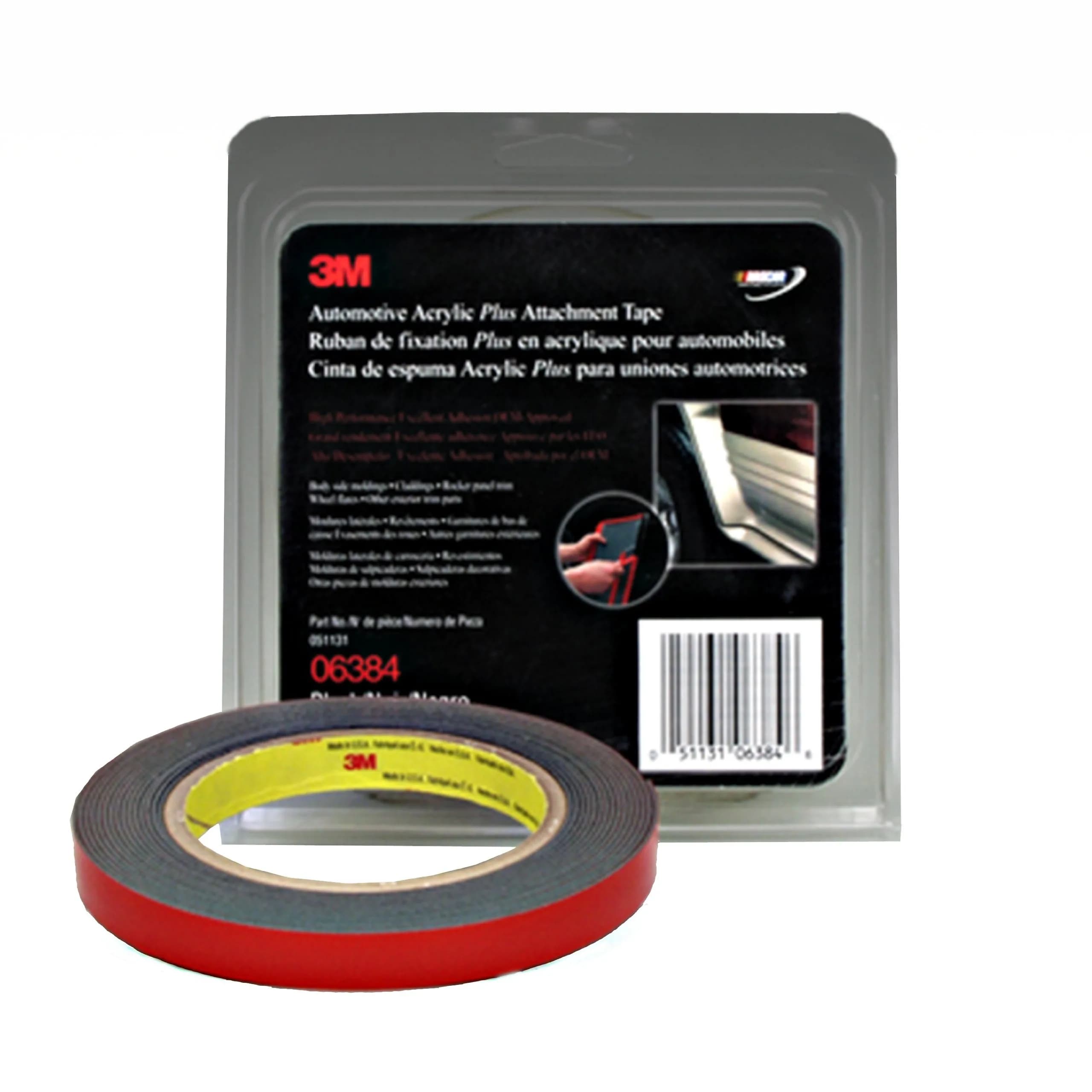 3M Automotive Acrylic Plus Attachment Tape 0.5 inches x 60 feet (12.7 mm x 18.3 m) | Heavy Duty Double-Sided Black Foam Tape — Black