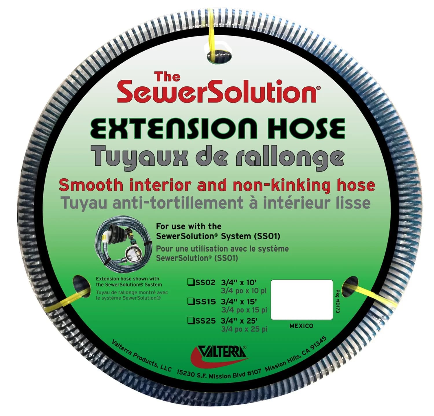Valterra SS15 Extension Hose for SewerSolution System - 15' | Heavy-Duty RV Waste Water Hose