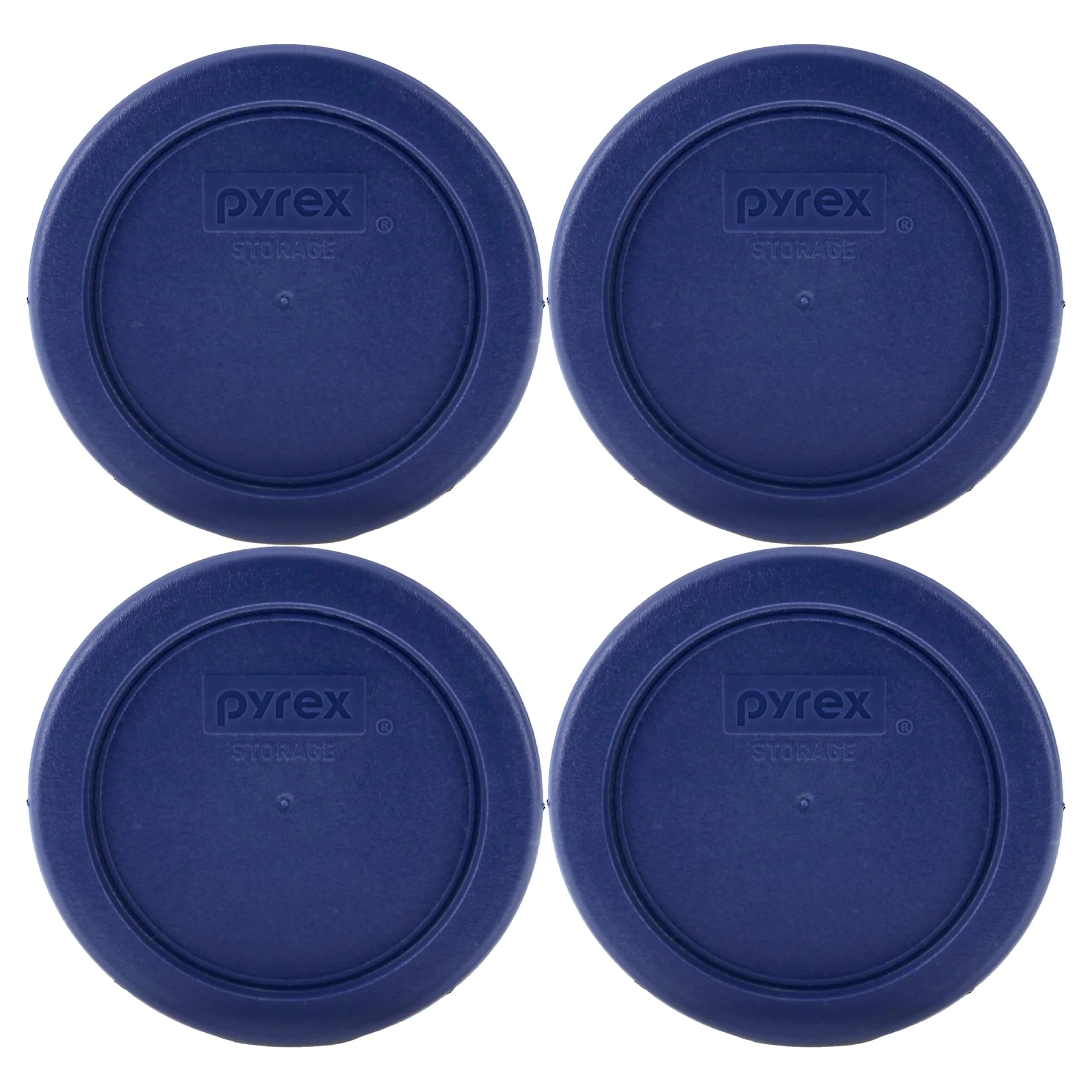 Pyrex 7202-PC 1-Cup Dark Blue Replacement Lids (4-Pack) | Made in USA, Durable Plastic, Secure Seal, Dishwasher Safe — Blue,Dark Blue