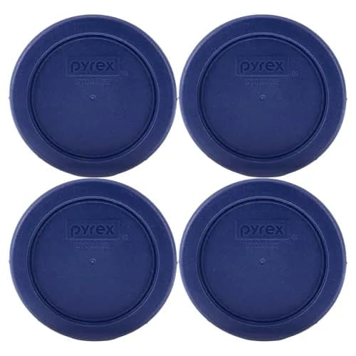 Pyrex 7202-PC 1-Cup Dark Blue Replacement Lids (4-Pack) | Made in USA, Durable Plastic, Secure Seal, Dishwasher Safe thumbnail 1