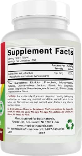 Best Naturals Kelp Supplement Tablets 150 Mcg (300 Count) | 300 Tablets for Thyroid Support thumbnail 6