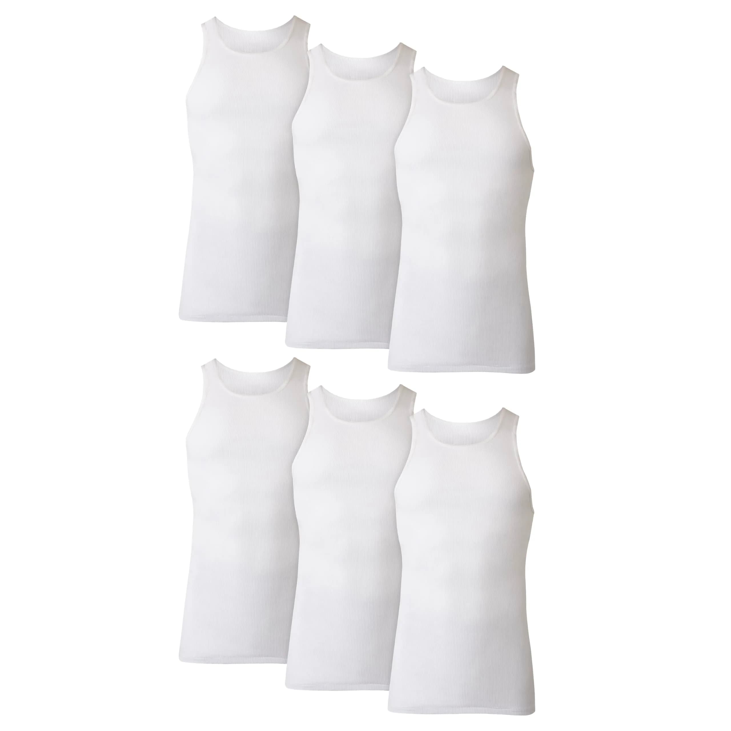 Hanes Men's White Cotton Ribbed Tank Undershirt 6-Pack | Moisture-Wicking & Breathable — White