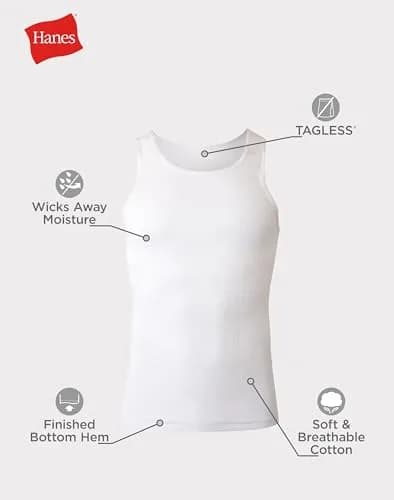 Hanes Men's White Cotton Ribbed Tank Undershirt 6-Pack | Moisture-Wicking & Breathable thumbnail 7