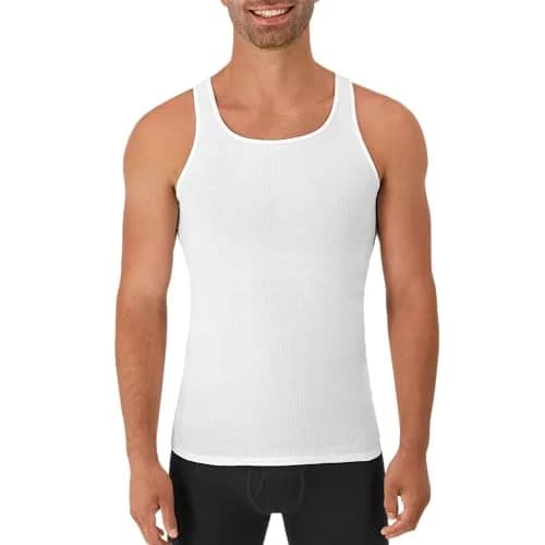 Hanes Men's White Cotton Ribbed Tank Undershirt 6-Pack | Moisture-Wicking & Breathable thumbnail 2