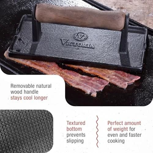 Victoria Cast Iron Panini Press, Seasoned with Kosher Certified Flaxseed Oil | Durable, Versatile & Long-Lasting (120 chars) thumbnail 4