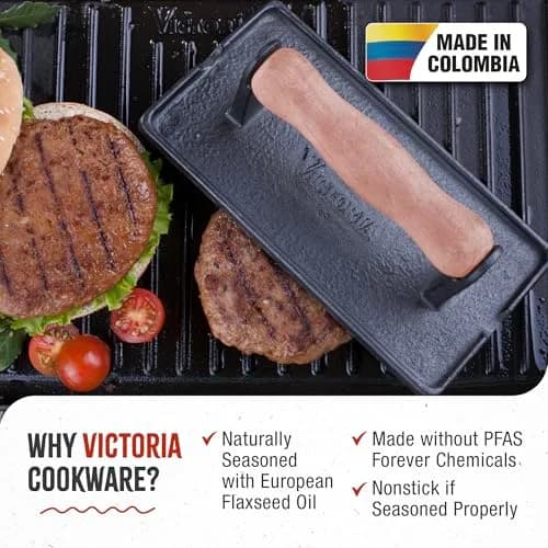 Victoria Cast Iron Panini Press, Seasoned with Kosher Certified Flaxseed Oil | Durable, Versatile & Long-Lasting (120 chars) thumbnail 2