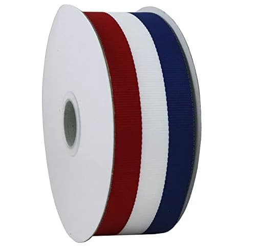 bouti1583 Red White and Blue Grosgrain Ribbon 1.5 inch (3.81 cm) x 25 Yards | Durable Polyester Fabric for Crafts thumbnail 1
