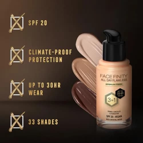 Max Factor Facefinity All Day Flawless 3 In 1 Foundation SPF 20, No. 33 Crystal Beige 30ml (1.01 Fl Oz) | Flawless Matte Finish thumbnail 5