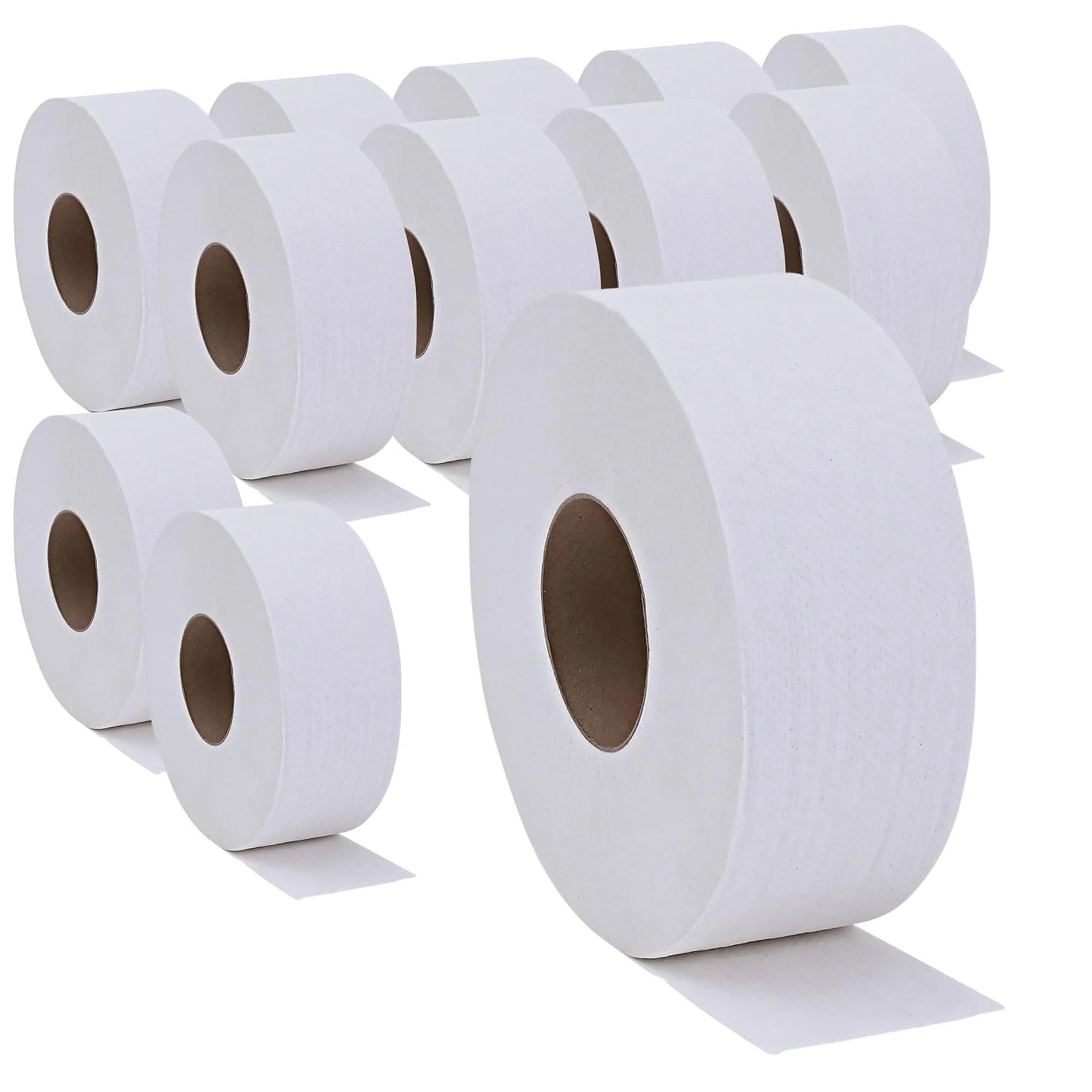 Genuine Joe Jumbo Roll Bath Tissue - 2-Ply White Toilet Paper, 3.3" x 650' per Roll, 12 Count Bulk Pack, Recycled Fiber, Commercial Grade for Dispensers — 3.25" x 650'