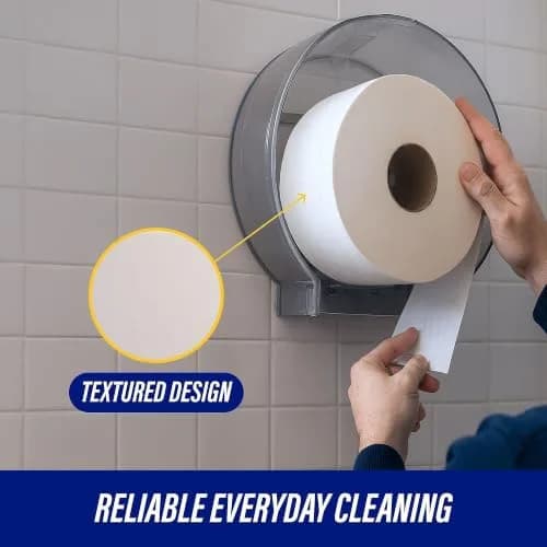 Genuine Joe Jumbo Roll Bath Tissue - 2-Ply White Toilet Paper, 3.3" x 650' per Roll, 12 Count Bulk Pack, Recycled Fiber, Commercial Grade for Dispensers thumbnail 3