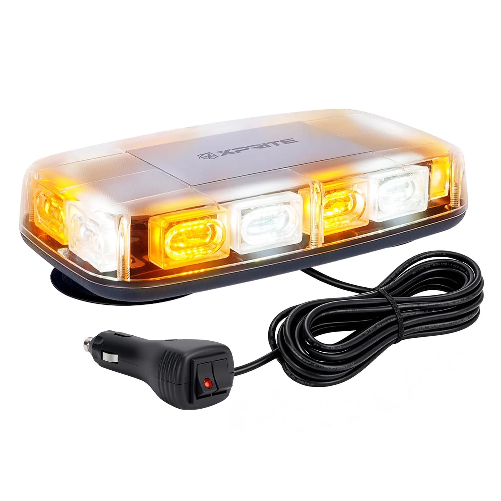 Xprite 12" 72LED Rooftop Strobe Light Bar Mix White/Amber | High Visibility Utility Lights with Magnetic Base
