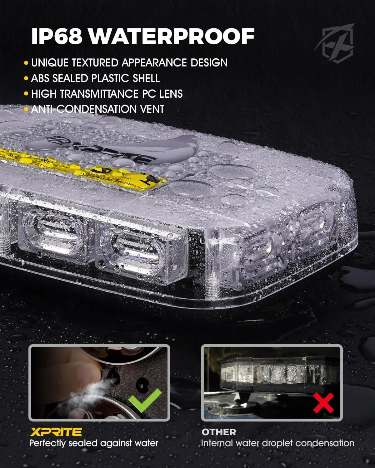 Xprite 12" 72LED Rooftop Strobe Light Bar Mix White/Amber | High Visibility Utility Lights with Magnetic Base - view 3