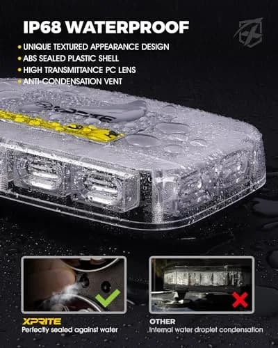 Xprite 12" 72LED Rooftop Strobe Light Bar Mix White/Amber | High Visibility Utility Lights with Magnetic Base thumbnail 3