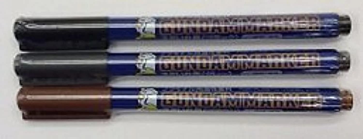 GSI Creos Gundam Marker Value Set -GM01&02&03- (Black, Gray, Brown) | Fine Tip Water-Based Ink for Model Detailing - main product image