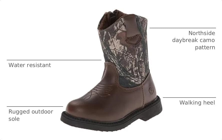 Northside Partner Cowboy Boot, Brown Camo, 2 M US Little Kid | Rugged Outdoor Western Style thumbnail 3