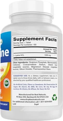 Best Naturals L-Lysine 1000mg 180 Tablets | Supports Immune & Cold Sore Recovery thumbnail 6