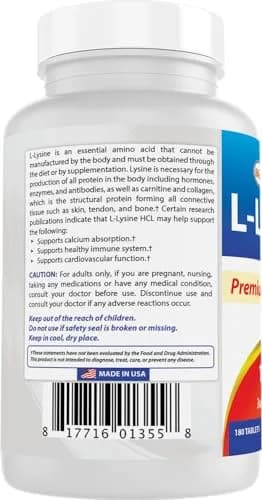 Best Naturals L-Lysine 1000mg 180 Tablets | Supports Immune & Cold Sore Recovery thumbnail 7