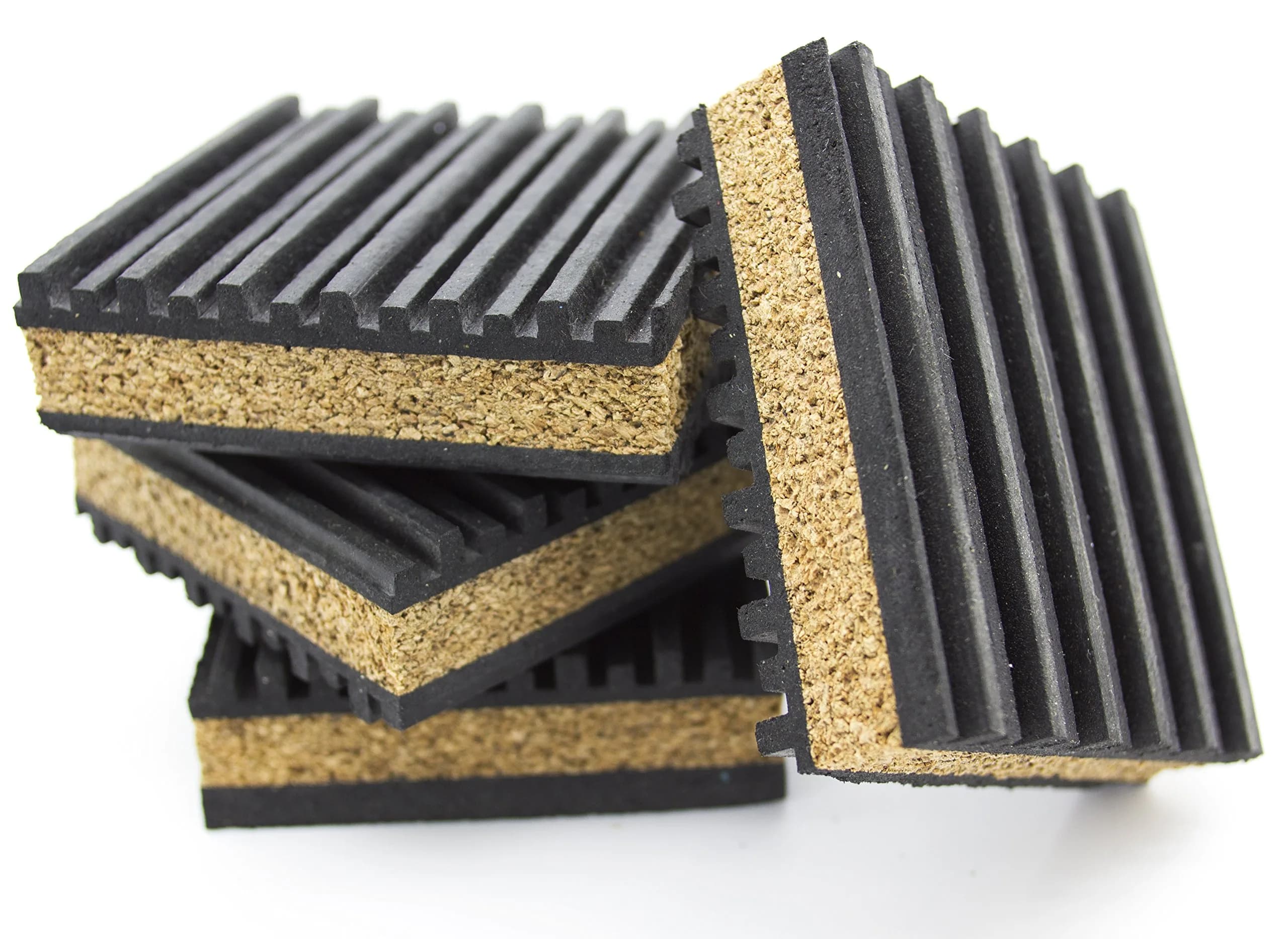 PneumaticPlus Anti Vibration Rubber & Cork Pads 3" x 3" | 50 PSI Max Load for Machinery Vibration Damping — 3" X 3" X 7/8"