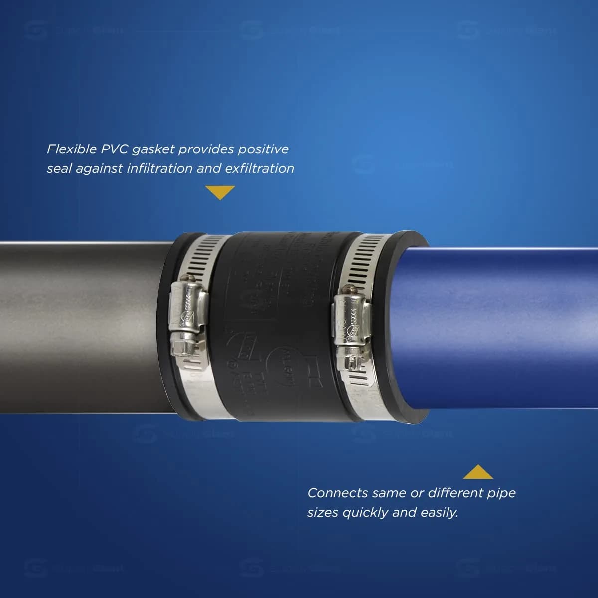 SUPPLYGIANT Flexible PVC Coupling With Stainless Steel Clamps 4 Inch (10.16 cm) | For Sewer & Plumbing Contractors - view 6