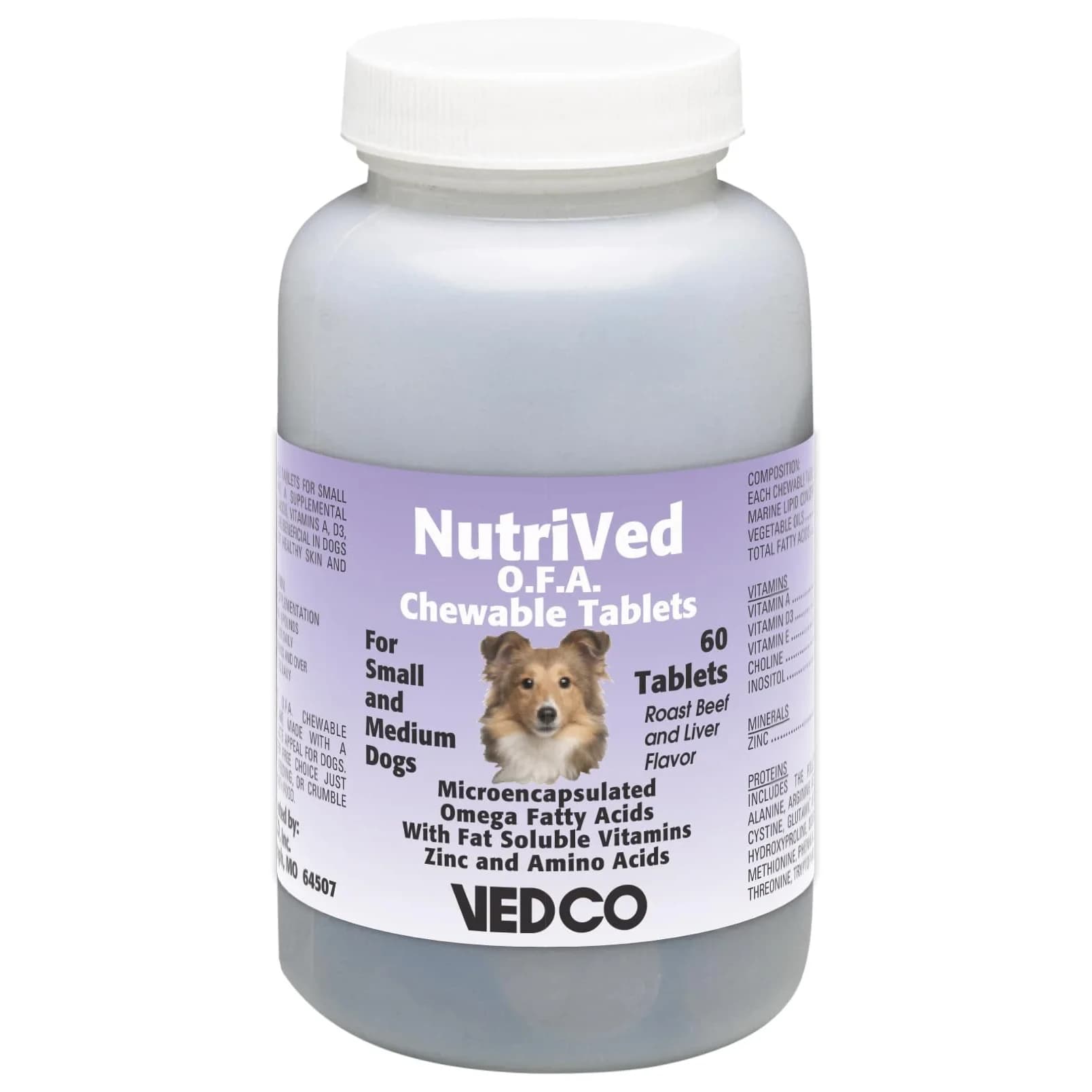 Vedco Nutrived O.F.A. Chewable Tablets for Small and Medium Dogs 60 Count | Skin & Coat Health Supplement - main product image