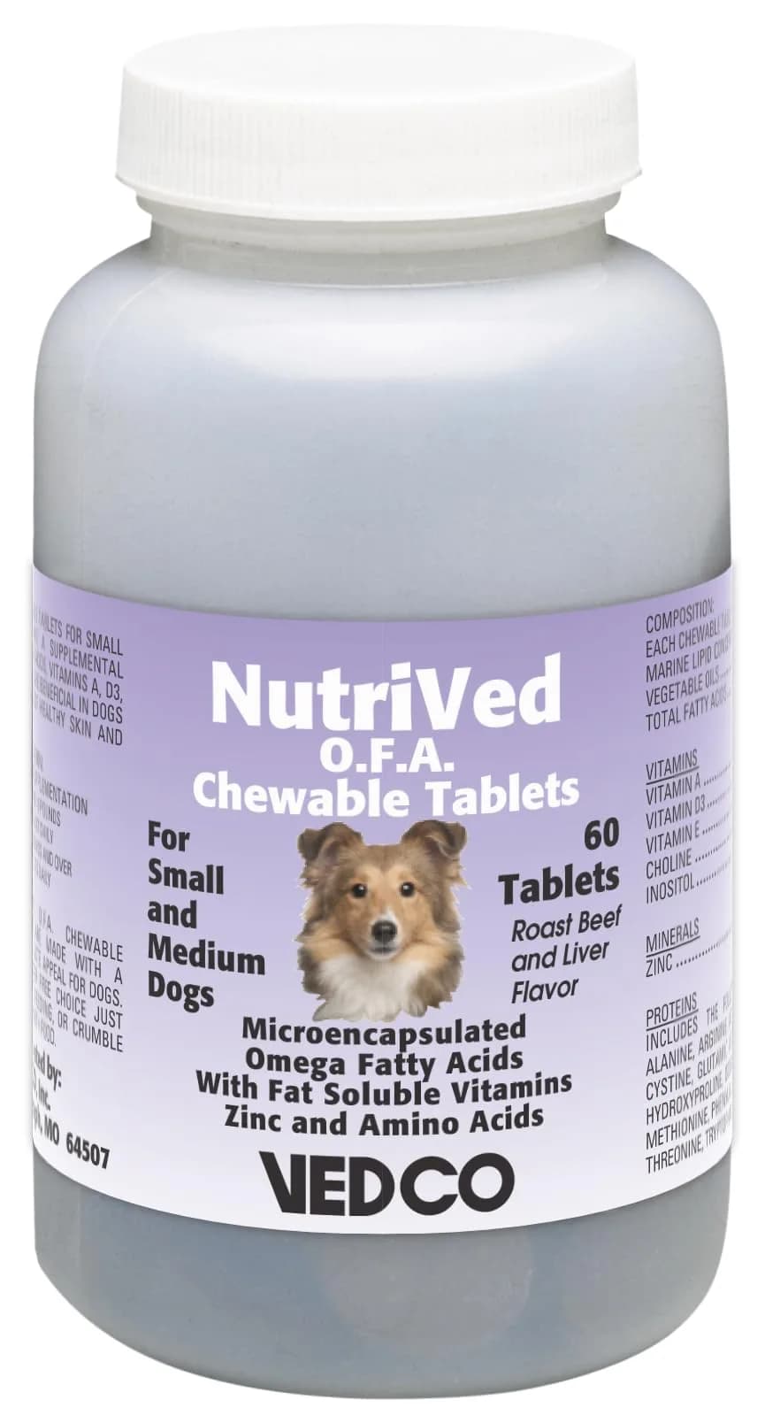 Vedco Nutrived O.F.A. Chewable Tablets for Small and Medium Dogs 60 Count | Skin & Coat Health Supplement - main product image